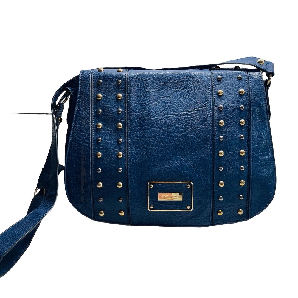 Comsa Comsa Paris‎ Blue Studded Crossbody Bag Purse Flap Shoulder Bag